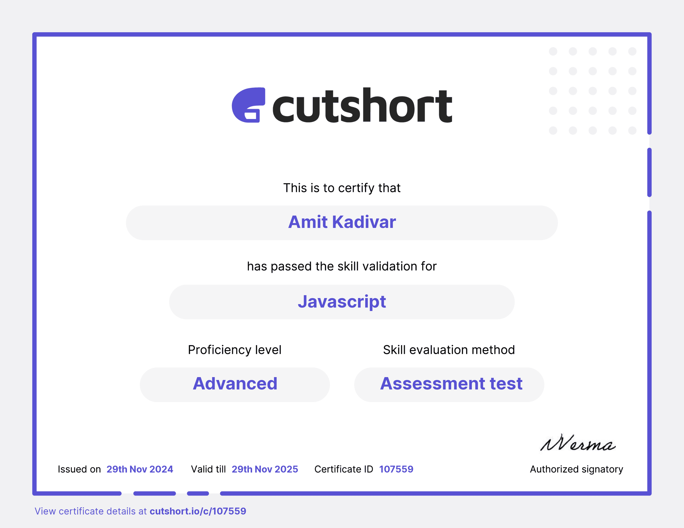 JavaScript — Advanced certificate from Cutshort (Assessment)