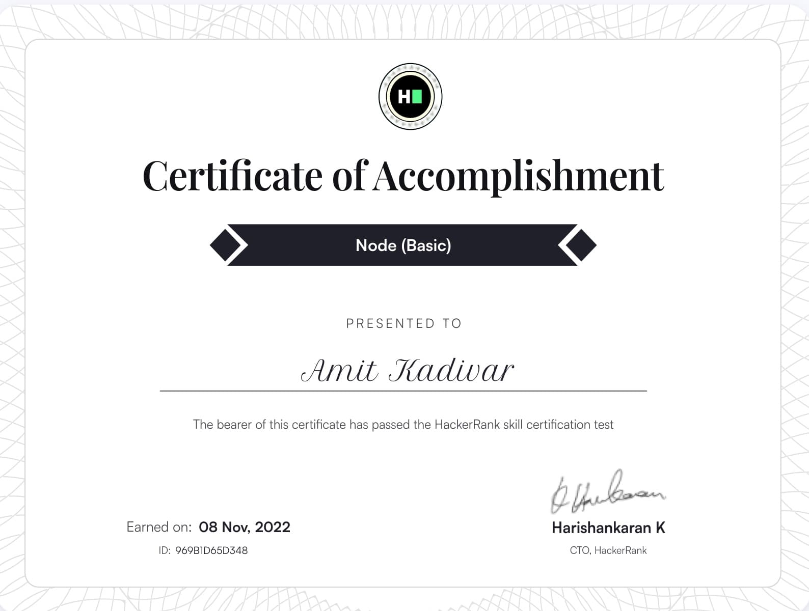 Node (Basic) certificate from HackerRank